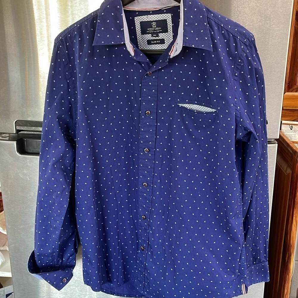 Bobois urban brand Slim fit men's L long sleeve shirt, pattern, calf convertible